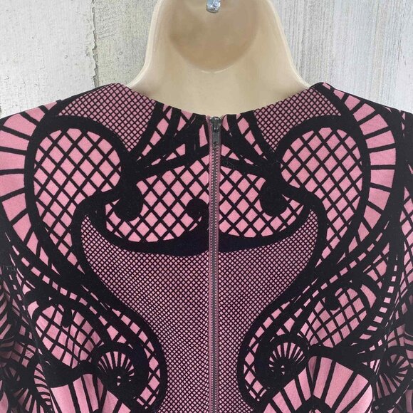 ECI New York Dress Womes 10 Pink Black Velvet Flocking Zip Back Peek a Boo Bust - Picture 5 of 12